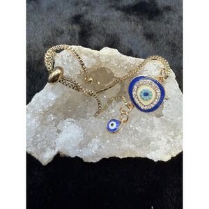 Gold Tone Evil Eye Bracelet Adjustable Slide‎